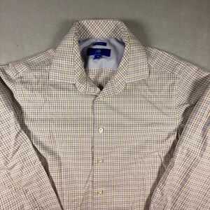 Egara Mens Medium Non-Iron Cotton Button Down Shirt Tan Blue Plaid Long Sleeve
